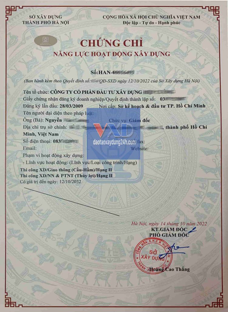 chứng chỉ năng lưc xây dựng