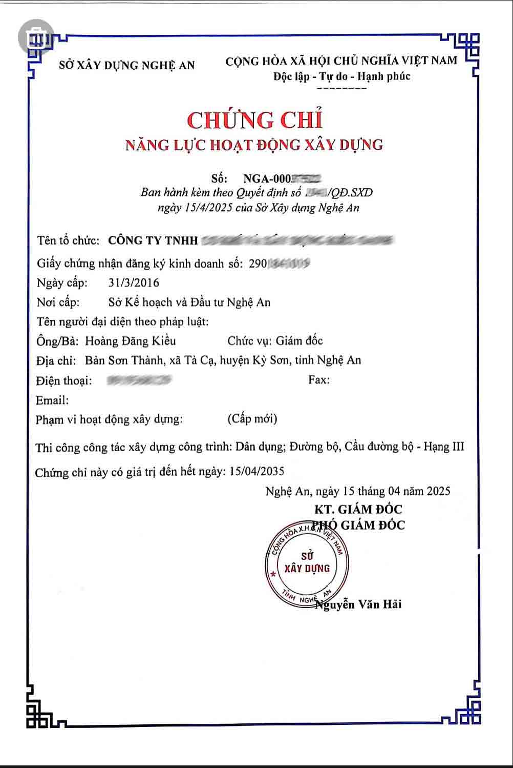 chứng chỉ năng lực xây dựng tại nghệ an
