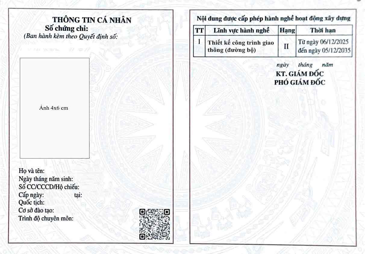 chứng chỉ thiết kế công trình giao thông